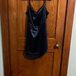 Elegant Navy Blue Satin Slip Dress